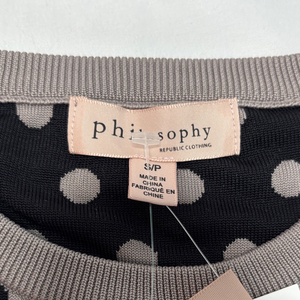 Philosophy Grey Crewneck Sweater with Black Polka Dots and Puff Sleeves - Picture 4 of 6